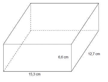 Rett firkantet prisme med sidekanter 12,7 cm, 15,3 cm og 6,6 cm